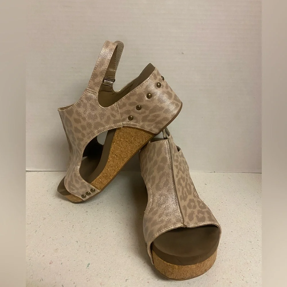 Corkys Carly Tan Leopard Wedge Sandals